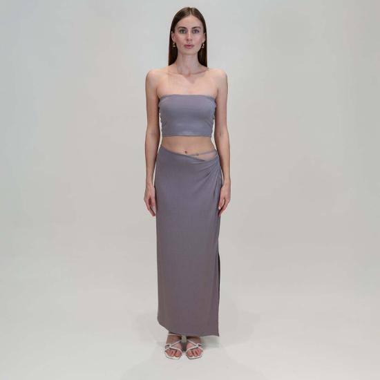  Determ; 롱 스커트 디텀 콜라겐 스트랩 맥시 스커트 라떼