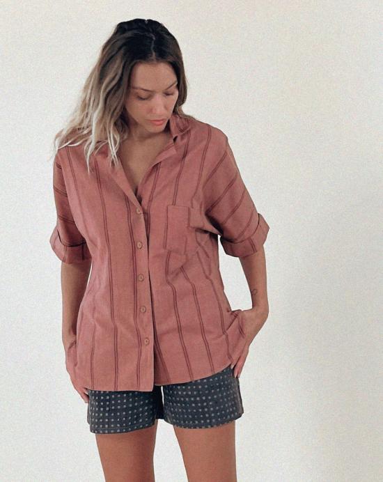  PO-EM 셔츠 포엠 버튼다운 팜스  테라 블록 스트라이프 - PO EM