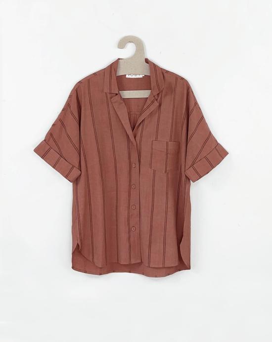  PO-EM 셔츠 포엠 버튼다운 팜스  테라 블록 스트라이프 - PO EM