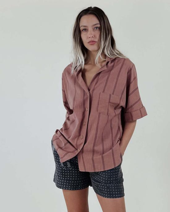  PO-EM 셔츠 포엠 버튼다운 팜스  테라 블록 스트라이프