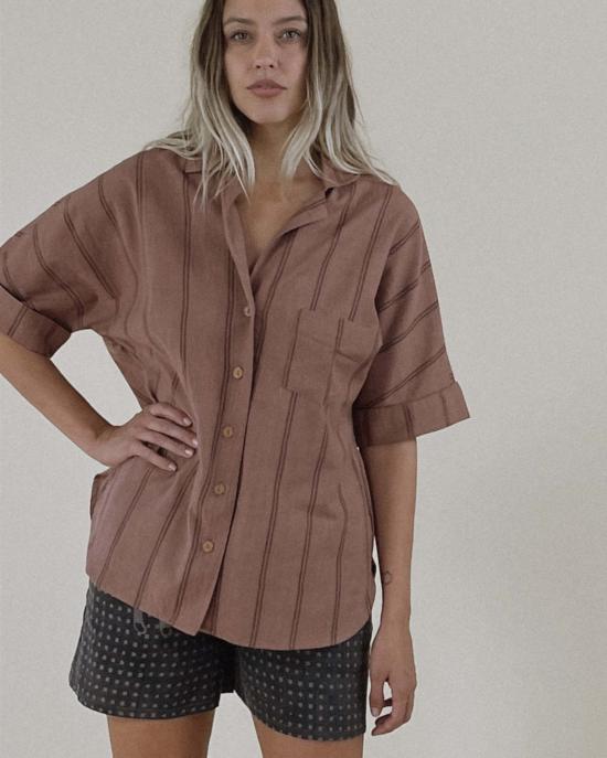  PO-EM 셔츠 포엠 버튼다운 팜스  테라 블록 스트라이프 - PO EM