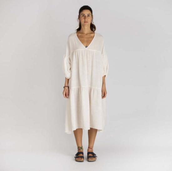  loom.ist 롱 원피스 룸이스트 사일 풀플리츠 드레스 화이트/마린