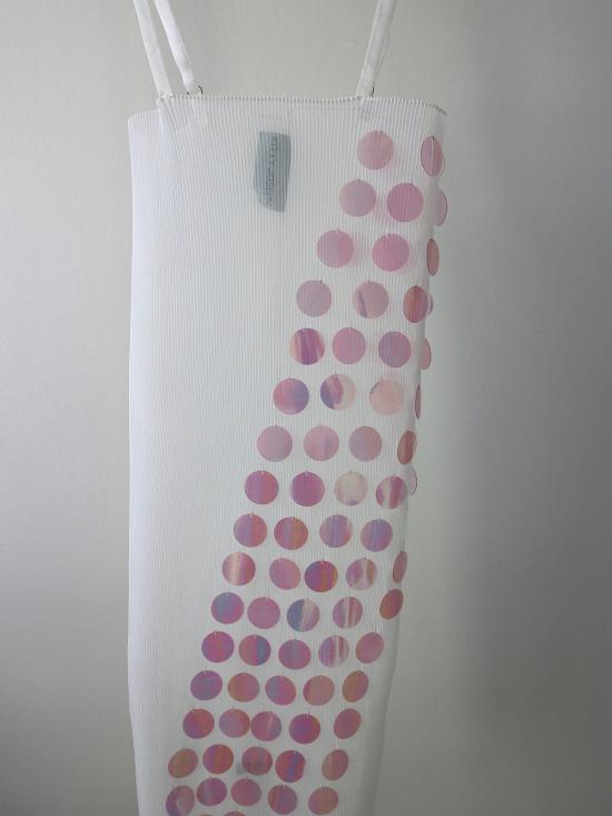  Kitty Joseph 숏 원피스 키티 조셉 시스루 오르간자 크리스탈 플리츠 드레스 (스팽글 장식, 화이트) - OTHER BRANDS