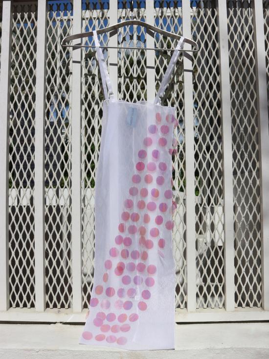  Kitty Joseph 숏 원피스 키티 조셉 시스루 오르간자 크리스탈 플리츠 드레스 (스팽글 장식, 화이트) - OTHER BRANDS