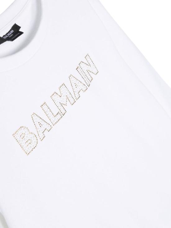  [키즈] 발망 풀오버 로고 크루넥 스웨트셔츠 (화이트) (어린이용) - BALMAIN