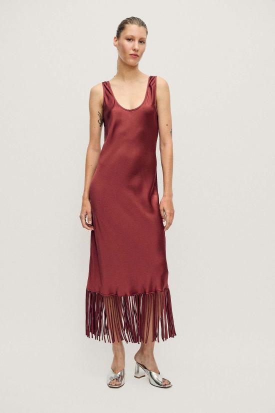  실크 런드리 롱 원피스 프린지 스쿱넥 드레스 캐니언 - SILK LAUNDRY