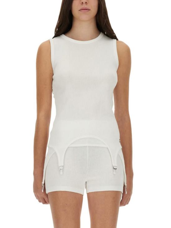  장 폴 고티에 민소매 티셔츠 가터 디테일  화이트 - JEAN PAUL GAULTIER