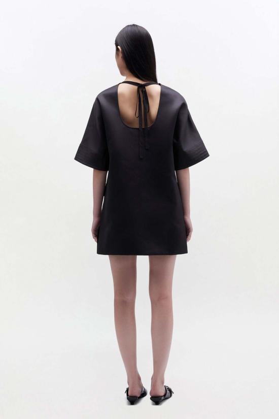  가니 숏 원피스 듀셰스 새틴 박시 키모노 미니 드레스 블랙 - GANNI