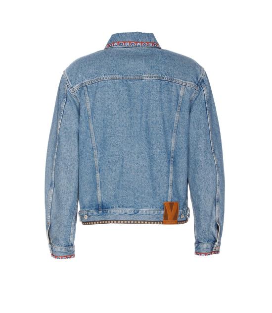  발렌티노 가라바니 데님 자켓 비즈 자수 및 프린트 가장자리 데님 재킷 (블루) - VALENTINO GARAVANI