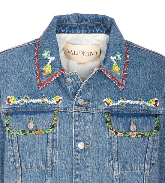  발렌티노 가라바니 데님 자켓 비즈 자수 및 프린트 가장자리 데님 재킷 (블루) - VALENTINO GARAVANI