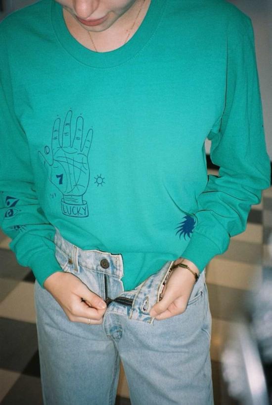  Modern Society 긴팔 티셔츠 현대 사회 당신은 행운아 긴팔 에메랄드 - OTHER BRANDS