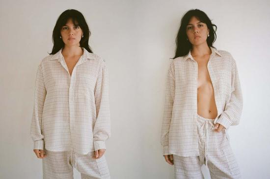  질 로드리게즈 셔츠 길 로드리게스 체크무늬 주름 빅 버튼업 셔츠