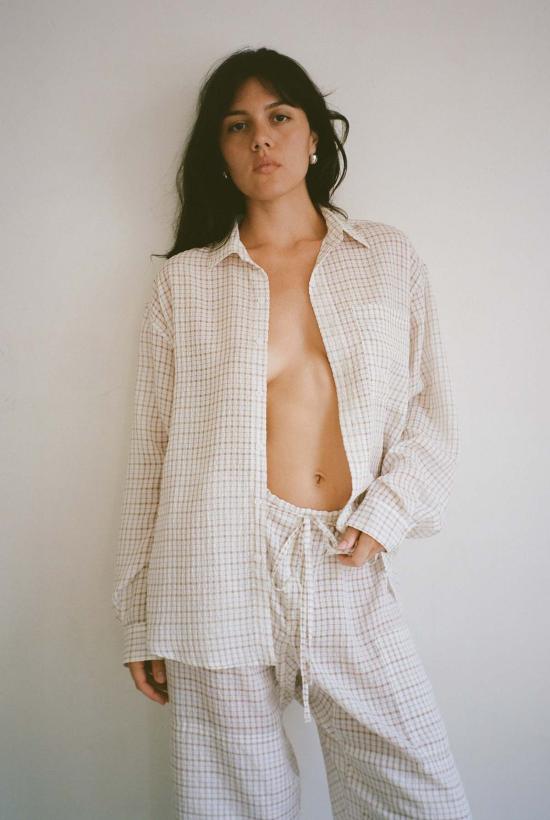  질 로드리게즈 셔츠 길 로드리게스 체크무늬 주름 빅 버튼업 셔츠 - GIL RODRIGUEZ