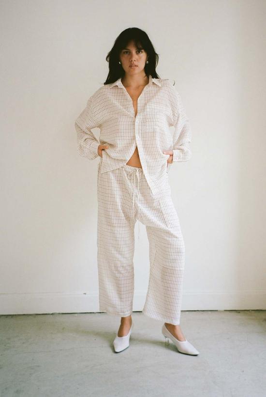  질 로드리게즈 셔츠 길 로드리게스 체크무늬 주름 빅 버튼업 셔츠 - GIL RODRIGUEZ