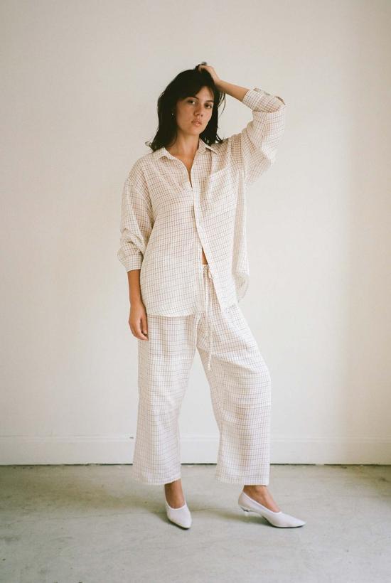  질 로드리게즈 셔츠 길 로드리게스 체크무늬 주름 빅 버튼업 셔츠 - GIL RODRIGUEZ