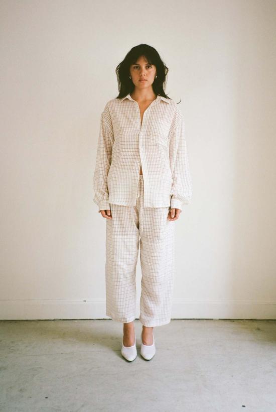  질 로드리게즈 셔츠 길 로드리게스 체크무늬 주름 빅 버튼업 셔츠 - GIL RODRIGUEZ