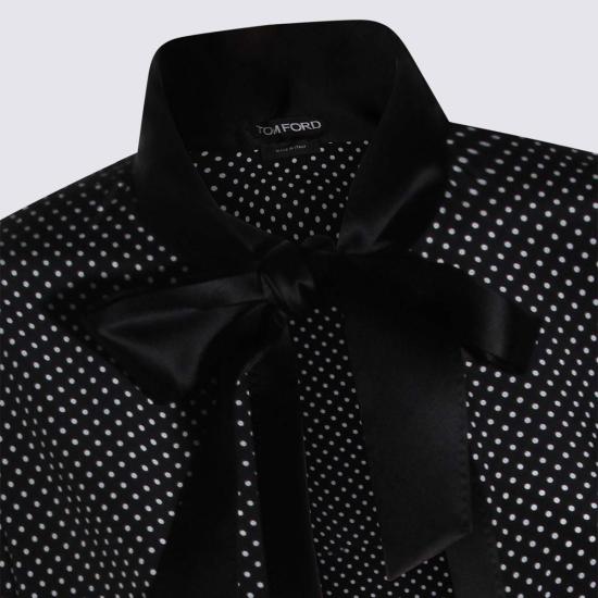  톰포드 블라우스 톰 포드 도트 무늬 보우넥 긴팔  블랙 - TOMFORD