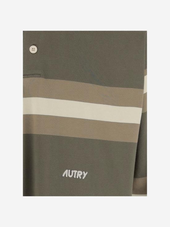  오트리 반팔 티셔츠 스트라이프 패턴 및 로고가 있는 빨간색 폴로 셔츠 - AUTRY