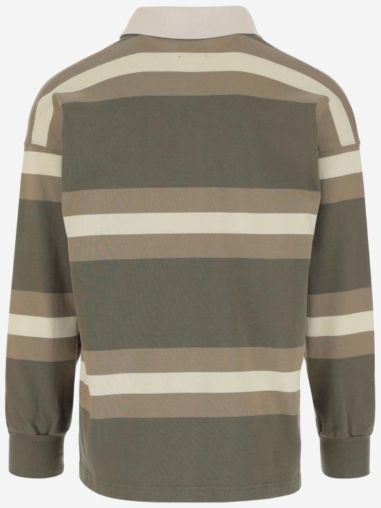  오트리 반팔 티셔츠 스트라이프 패턴 및 로고가 있는 빨간색 폴로 셔츠 - AUTRY