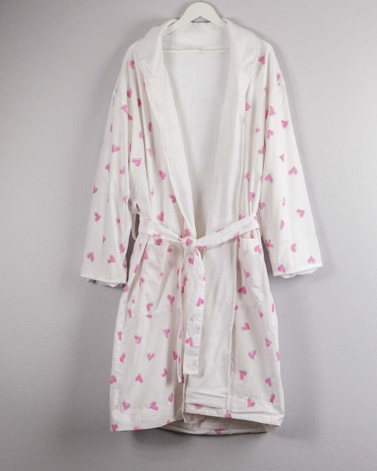  Lounge Act 라운지 웨어 라운지 액트 플러시 코튼 로브, 하트 무늬 전체, 핑크색