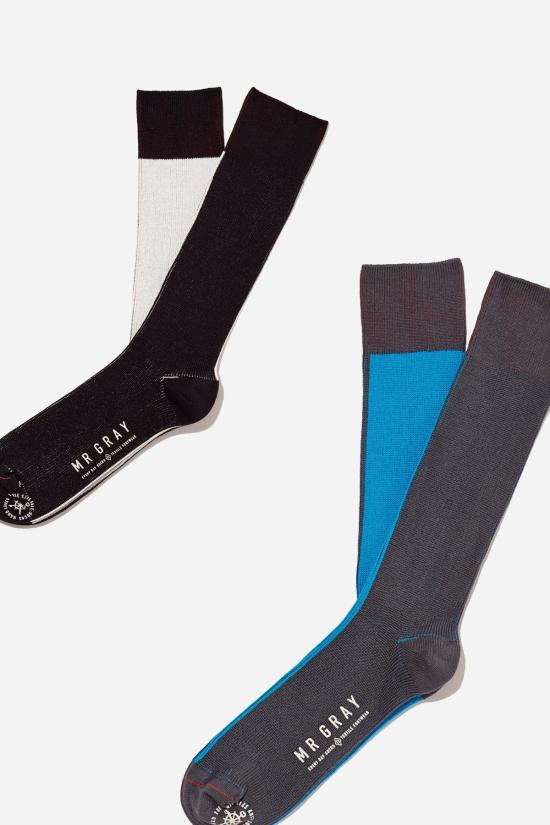  Mr. Gray 양말 미스터 그레이 스플릿 컬러 블록 블랙 + 블루