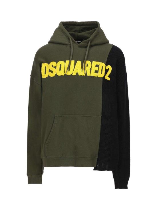  디스퀘어드2 긴팔 티셔츠 Dsquared2 패널 드로스트링 후드티 카키색