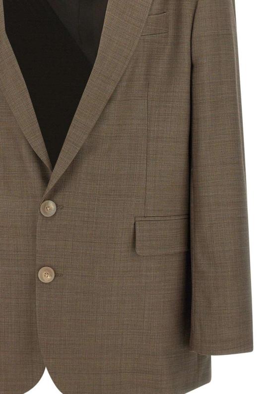  엠포리오 아르마니 수트 자켓 싱글 브레스트 체크 패턴 블레이저 마로네 키아로 멜란지 - EMPORIO ARMANI