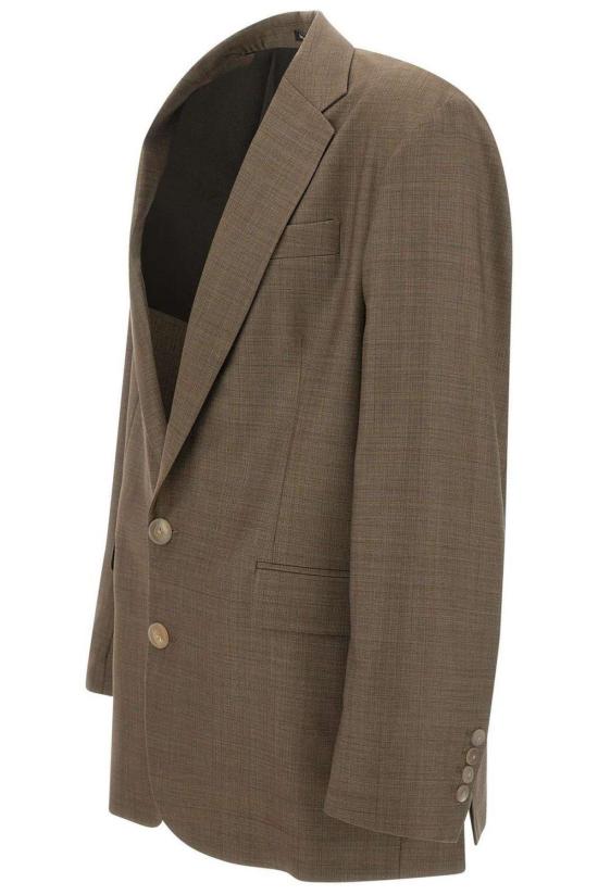  엠포리오 아르마니 수트 자켓 싱글 브레스트 체크 패턴 블레이저 마로네 키아로 멜란지 - EMPORIO ARMANI