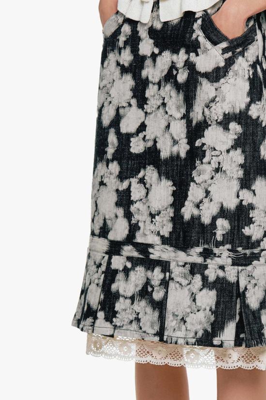  안나 수이 데님 스커트 안나수이 로즈 일루전 데님 레이스 트리밍 스커트 - ANNA SUI