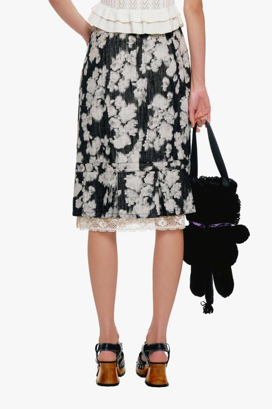  안나 수이 데님 스커트 안나수이 로즈 일루전 데님 레이스 트리밍 스커트 - ANNA SUI