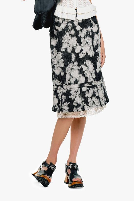  안나 수이 데님 스커트 안나수이 로즈 일루전 데님 레이스 트리밍 스커트 - ANNA SUI