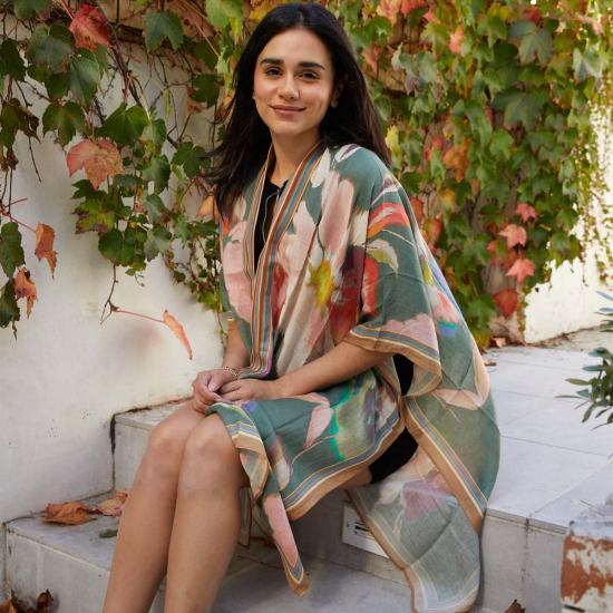  Vismaya 가디건 비스마야 눈에 띄는 꽃무늬 기모노 세이지 그린