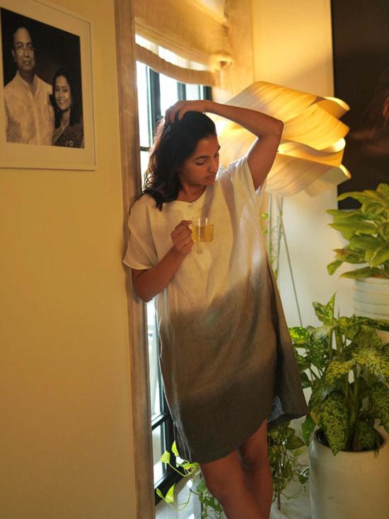  이키비 숏 원피스 옴브레 블록 드레스 - IKKIVI