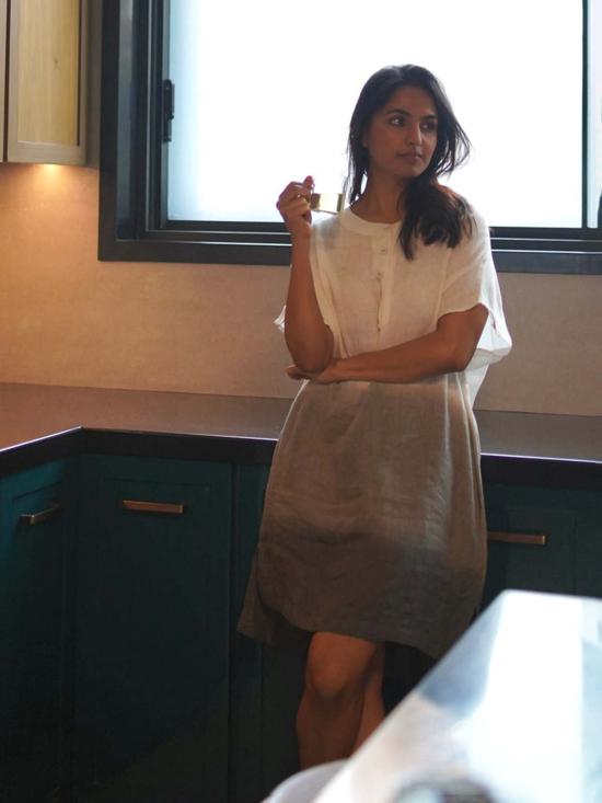  이키비 숏 원피스 옴브레 블록 드레스 - IKKIVI