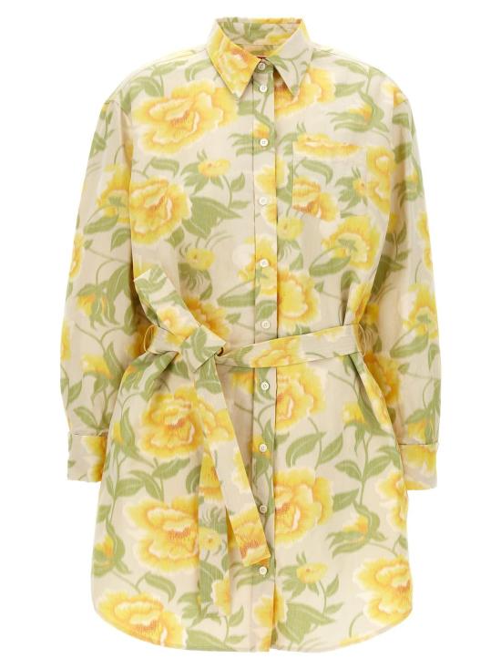  겐조 미디 원피스 모란 기모노 소매 드레스 멀티컬러