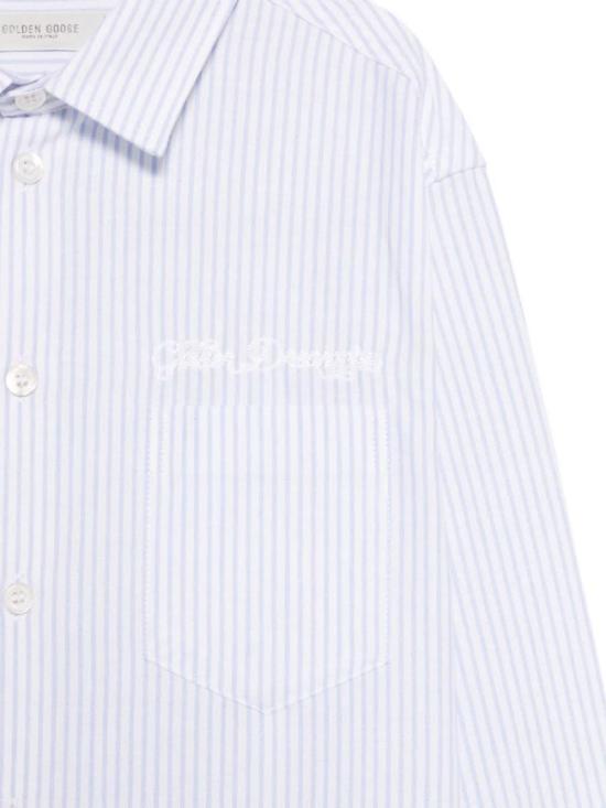  [키즈] 골든구스 트레이닝 상의 골든 구스 키즈 레귤러 스트라이프 코튼 셔츠 (자수 장식, 화이트) - GOLDEN GOOSE