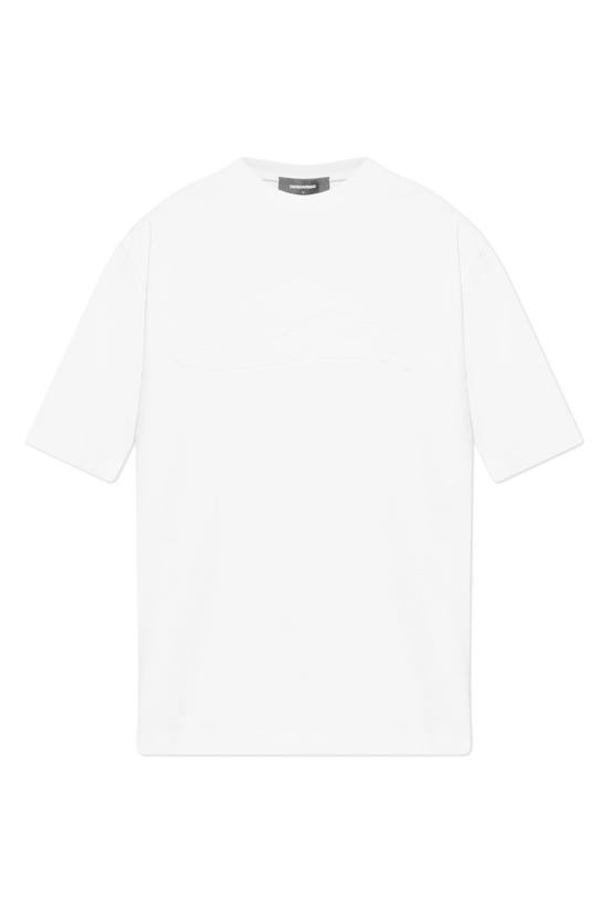  디스퀘어드2 반팔 티셔츠 Dsquared2 로고 엠보싱 크루넥 티셔츠 화이트