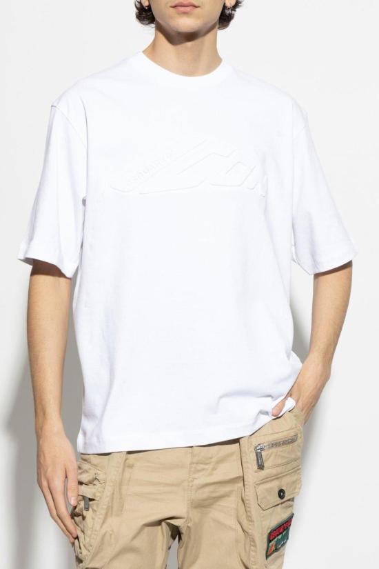  디스퀘어드2 반팔 티셔츠 Dsquared2 로고 엠보싱 크루넥 티셔츠 화이트 - DSQUARED2