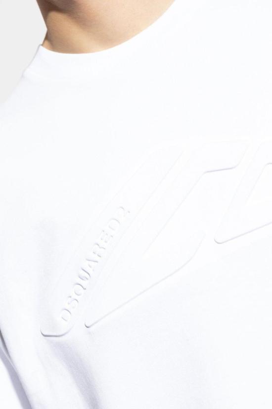  디스퀘어드2 반팔 티셔츠 Dsquared2 로고 엠보싱 크루넥 티셔츠 화이트 - DSQUARED2