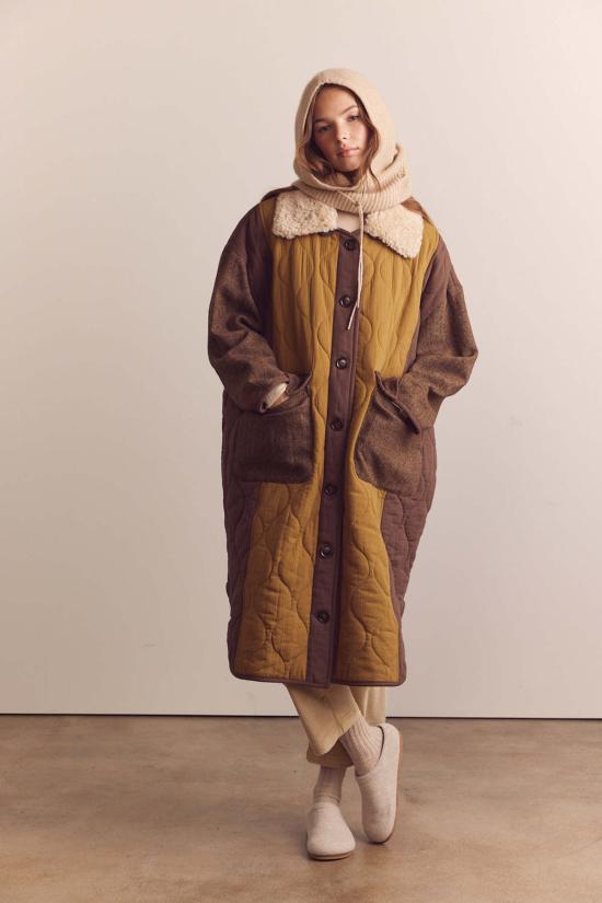  amente 코트 아멘테 패치 퀼팅 울 블렌드 탈착식 퍼 칼라  (멀티 컬러) - OTHER BRANDS