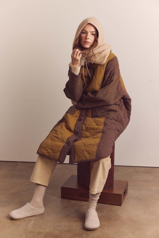  amente 코트 아멘테 패치 퀼팅 울 블렌드 탈착식 퍼 칼라  (멀티 컬러) - OTHER BRANDS