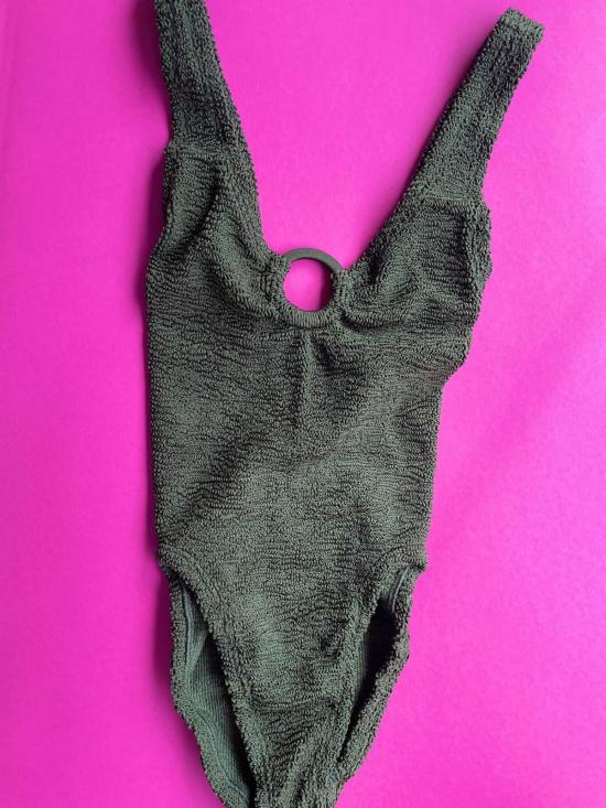  훈자 지 원피스 수영복 Hunza G Celine 토터스 쉘 원피스 메탈릭 카키