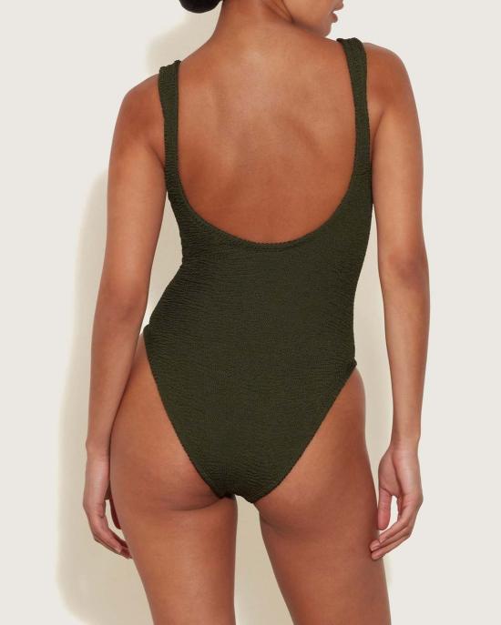  훈자 지 원피스 수영복 Hunza G Celine 토터스 쉘 원피스 메탈릭 카키 - HUNZA G