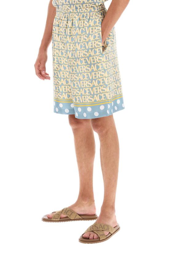  베르사체 숏팬츠 올오버 실크 쇼츠 라이트 블루 아이보리 - VERSACE