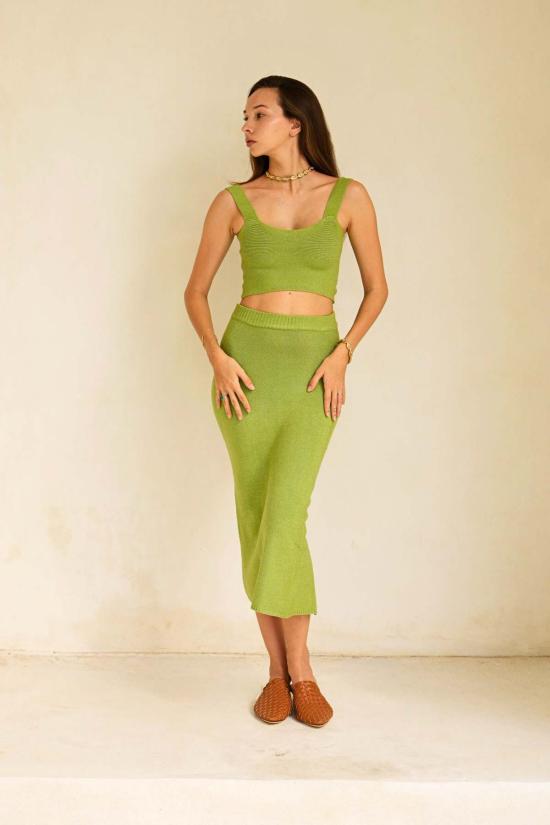  핑크 헤일리 미디 스커트 킴벌리 백 스플릿 니트 스커트 리머릭 - PINK HALEY