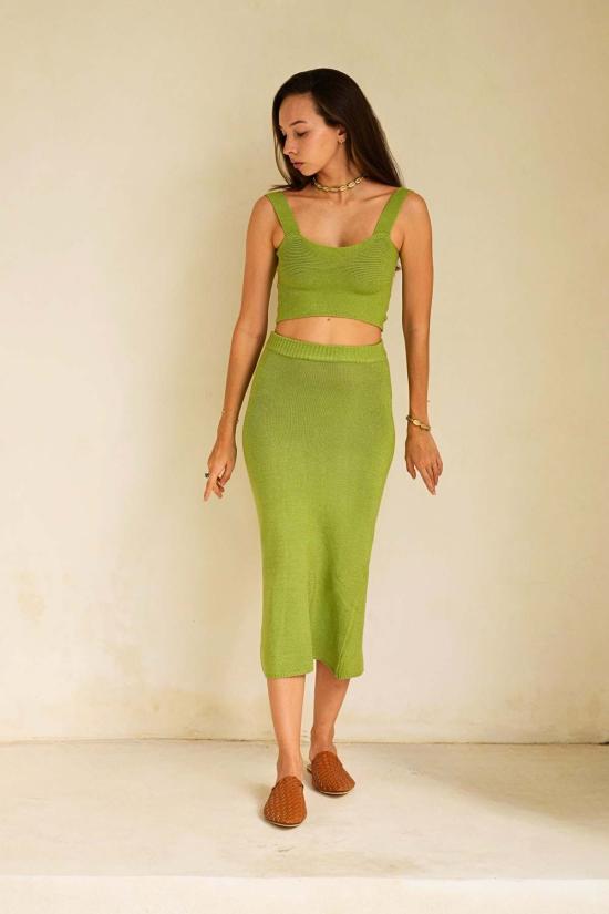  핑크 헤일리 미디 스커트 킴벌리 백 스플릿 니트 스커트 리머릭 - PINK HALEY