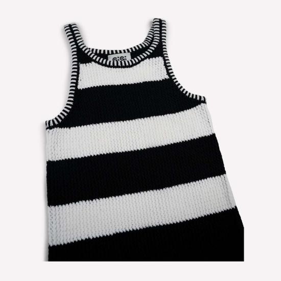  지지 니트웨어 민소매 티셔츠 메쉬 코튼 탱크탑 블랙 앤 화이트 스트라이프 - GIGI KNITWEAR