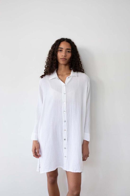  어니스트 코튼 숏 원피스 반팔 셔츠 드레스 - HONEST COTTON