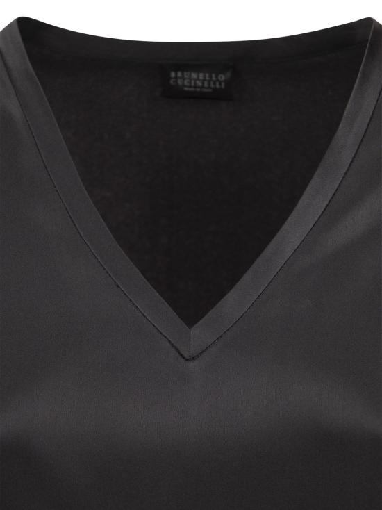  브루넬로 쿠치넬리 블라우스 스트레치 실크 새틴 탑 차콜 - BRUNELLO CUCINELLI