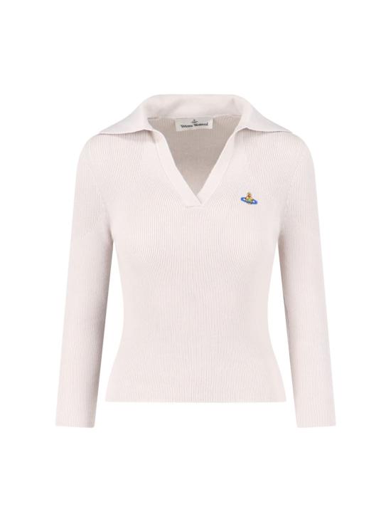  비비안웨스트우드 긴팔 티셔츠 비비안 웨스트우드 골지 니트 폴로 셔츠 크림색